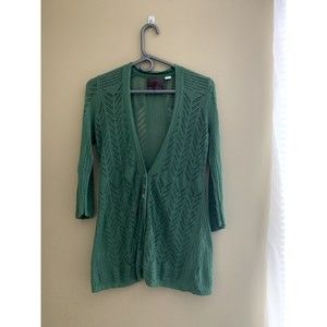 Anthropologie Guinevere Green Medium Trifecta Cardigan Linen Viscose Button Knit